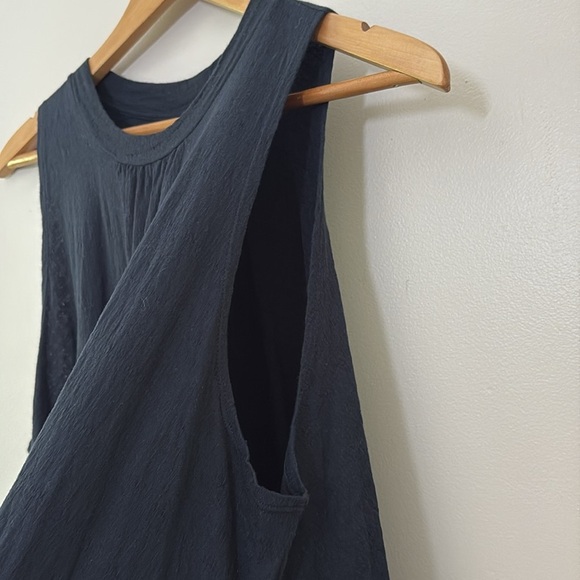 Free People Right On Time Tie Back Peplum Cotton Blend Tunic Top Black Blue M - Picture 7 of 15